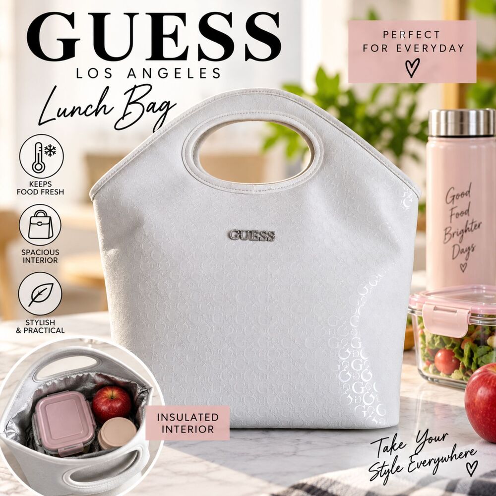 NWT GUESS White Monogram Insulated Lunch Bag Tote Carry Handle Stylish